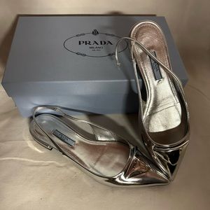Platinum Prada slingback flats
